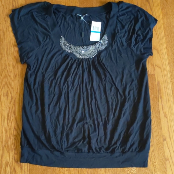 Cable & Gauge Black Top w/ Jeweled Neckline - XL - Picture 2 of 7